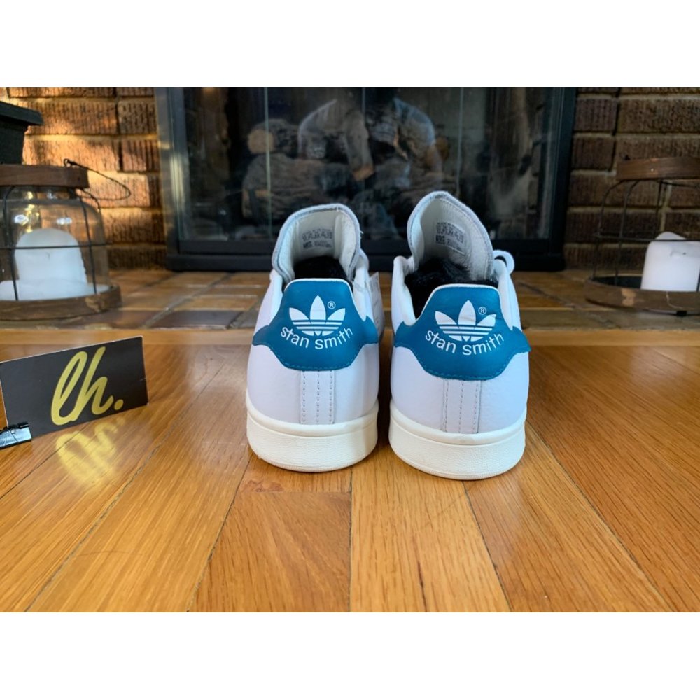 Size 11 W / 9.5 M Adidas Originals Stan Smith Teal White Athletic Shoes EF9321 - Picture 5 of 5